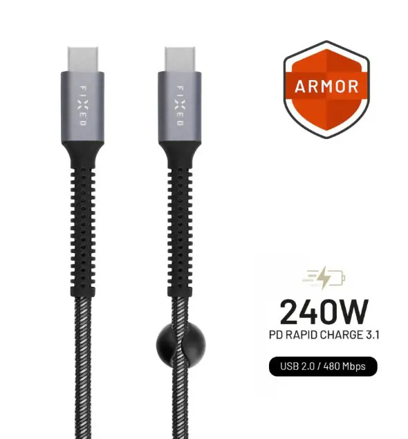 Fixed FIXDA-CC2-GR FIXDA-CC2-GR USB-C/USB-C a podporou PD, USB 2.0, 240W, 2m, šedý Šedá