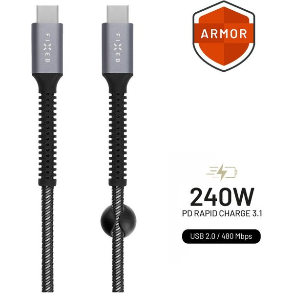 Fixed FIXDA-CC2-GR FIXDA-CC2-GR USB-C/USB-C a podporou PD, USB 2.0, 240W, 2m, šedý Šedá