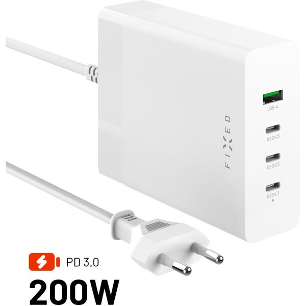 FIXED Charging Station GaN nabíjecí stanice (3x USB-C) s Power Delivery 3.0, 200W, bílá