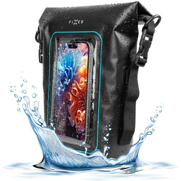 FIXED Float Bag 3L voděodolný vak s kapsou pro mobilní telefon černý