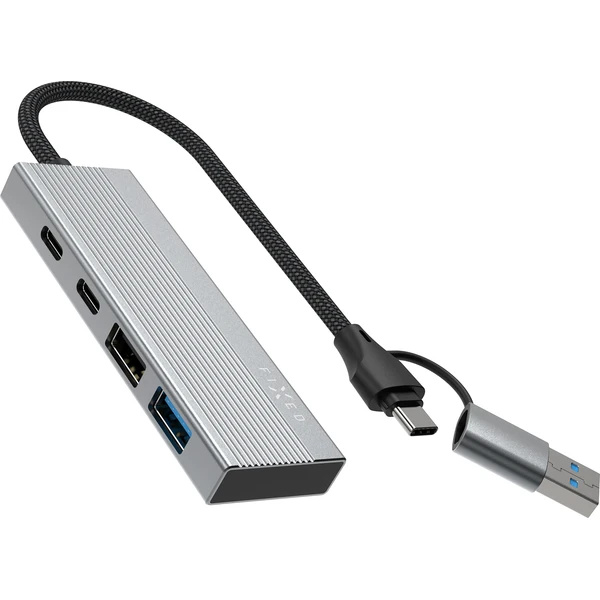 FIXED 4-portový hliníkový USB-C HUB Port s USB-A adaptérem vesmírně šedý