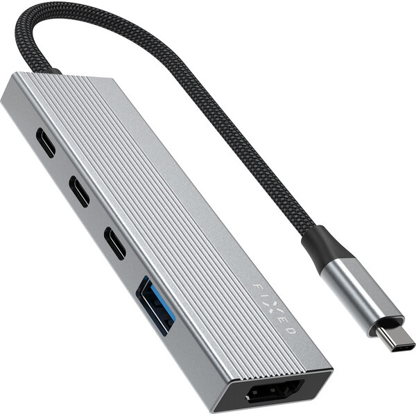 FIXED 5-portový hliníkový USB-C HUB Core, pro notebooky a tablety, 100W, PD 3.0, vesmírně šedý