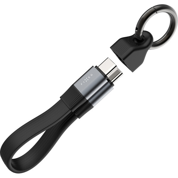 FIXED Clip Cable USB-C kabel s karabinou, 3.2 Gen 2 10Gb/s, 4K 60Hz, PD 240W, černý