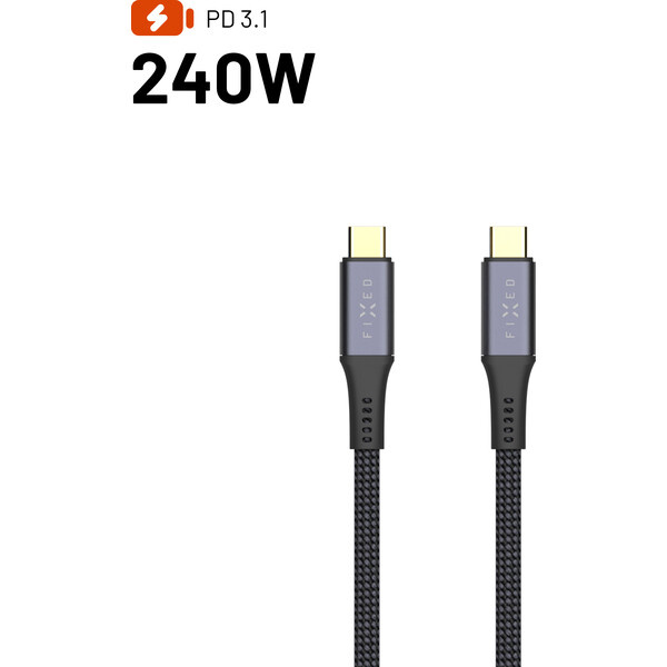 FIXED Media Cable opletený kabel USB-C/USB-C, PD 3.1, USB4 Gen3 40Gbps, 8K(60Hz),240W, 35cm, černý