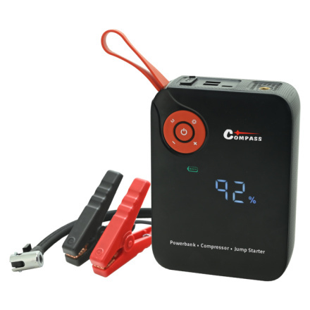 Startovací zdroj s kompresorem, powerbankou a svítilnou (7200mAh, 600A)