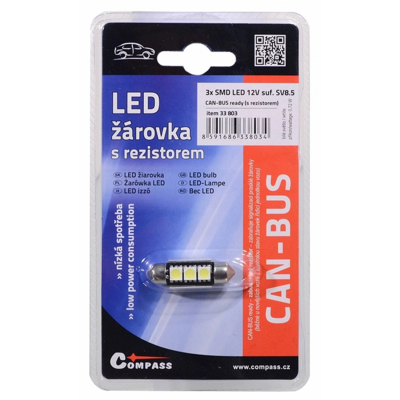 Compass Autožárovka LED 3 SMD CAN-BUS SV8,5