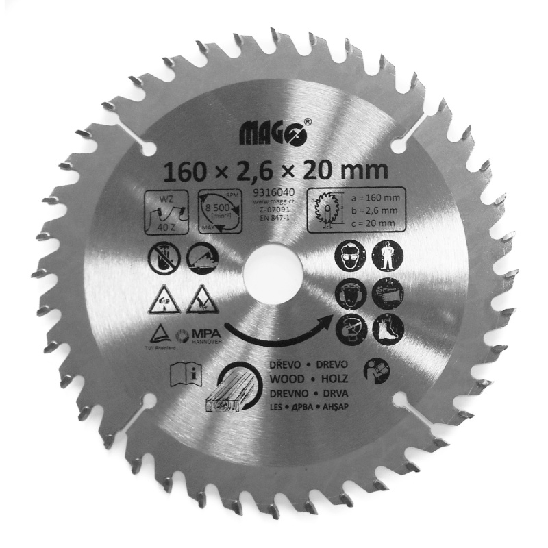 Magg Pilový kotouč 160 x 2,6 x 20 mm / 40 zubů střídavě šikmé