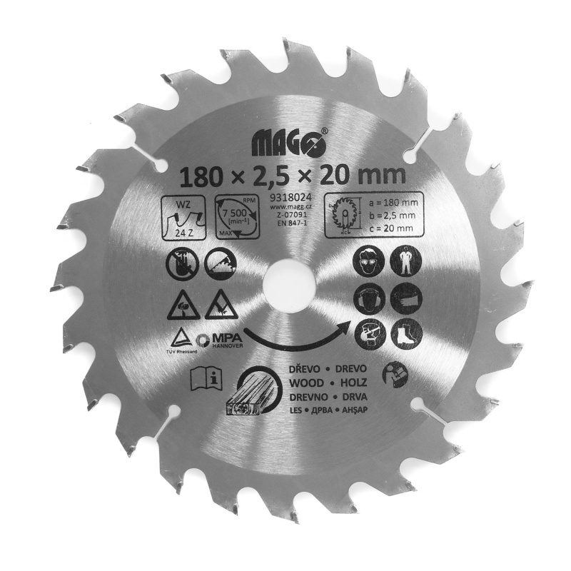 Magg Pilový kotouč 180 x 2,5 x 20 mm / 24 zubů střídavě šikmé