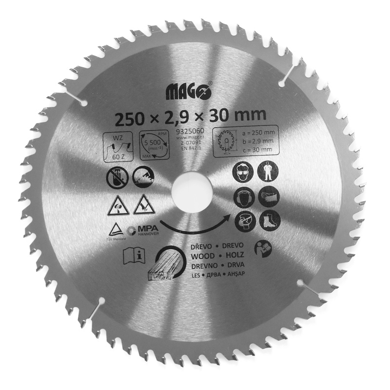 Magg Pilový kotouč 250 x 2,9 x 30 mm / 60 zubů střídavě šikmé