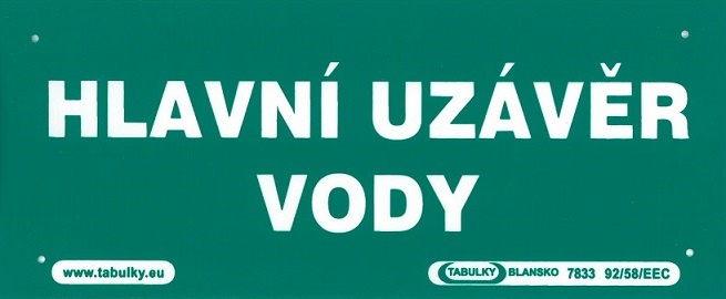 Tabule informační Hlavní uzávěr vody 210×87 mm