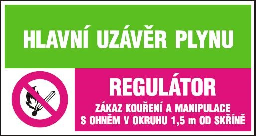 Samolepka Hlavní uzávěr plynu - Regulátor 150×80 mm