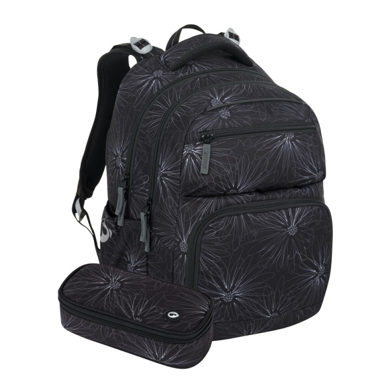 Bagmaster ZIPSTER 25 A studentský set – černý s bílými květy BagMaster
