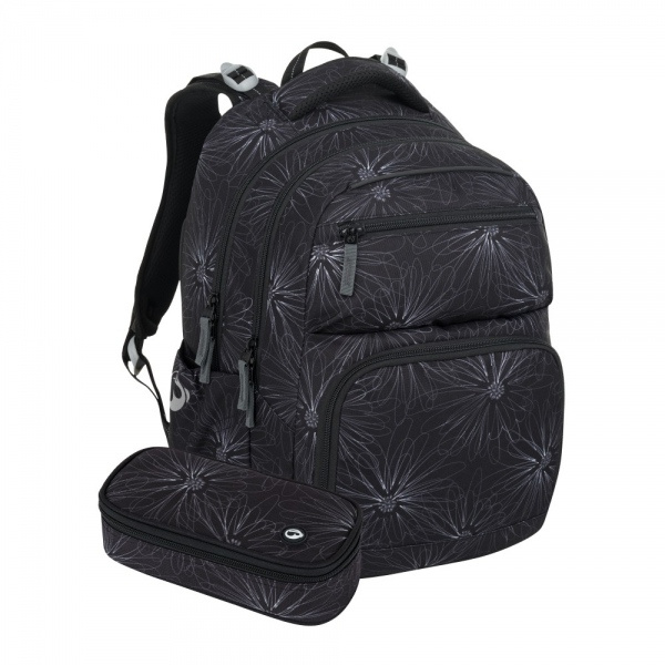 Bagmaster ZIPSTER 25 A studentský set – černý s bílými květy BagMaster