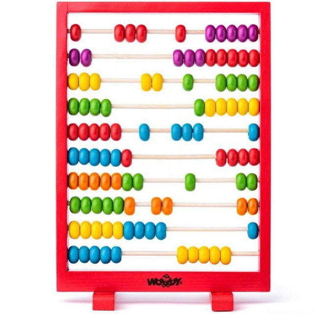 WOODY DŘEVO Počitadlo dětské 26cm červený rám 100 kuliček