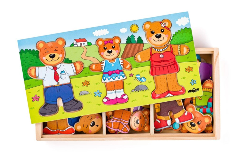 Puzzle oblékání - Šatní skříň 3 medvědi, 45ks (Woody)