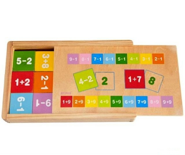 Woody puzzle v krabičce se sčítáním a odčítáním
