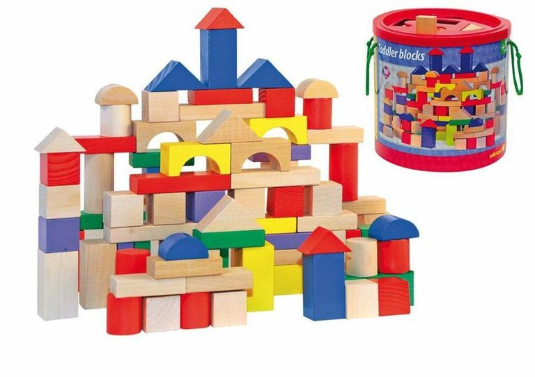 Woody 90905 kostky barevné/natur s prostrkávacím víkem 100 ks