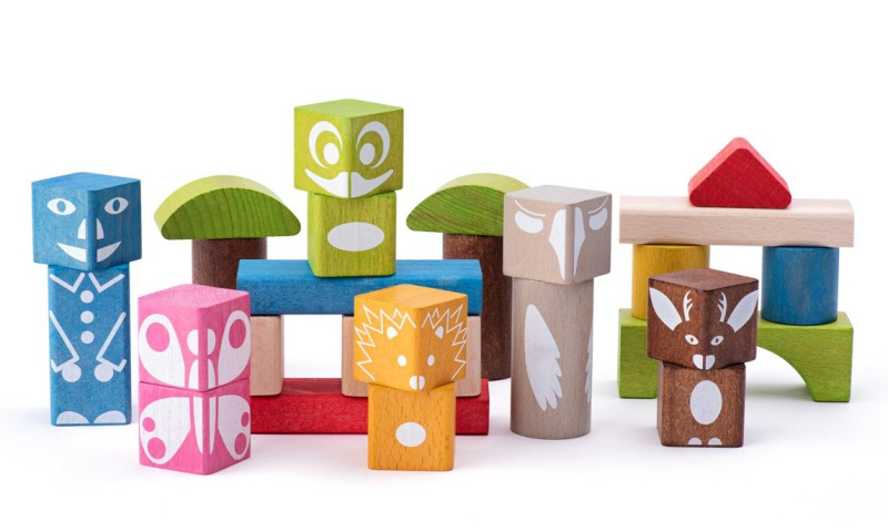 Woody Kostky barevné s potiskem 26 ks