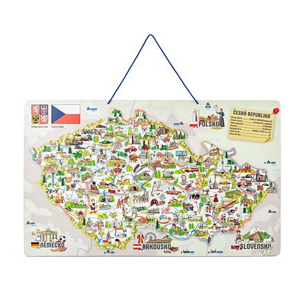WOODY Magnetická mapa ČR s obrázky a společenská hra, 3 v 1