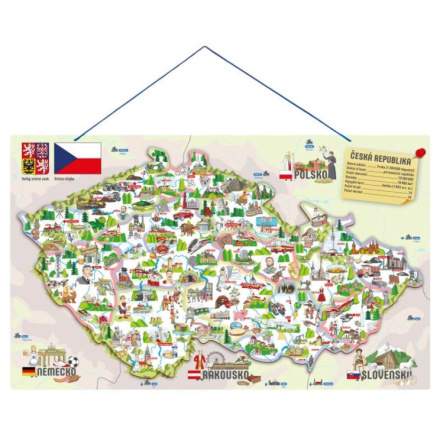 WOODY Magnetická mapa ČR s obrázky a společenská hra, 3 v 1