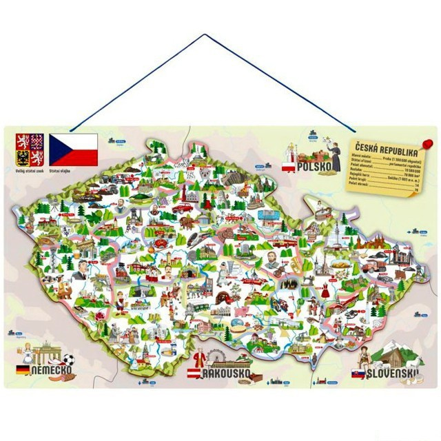 WOODY Magnetická mapa ČR s obrázky a společenská hra, 3 v 1
