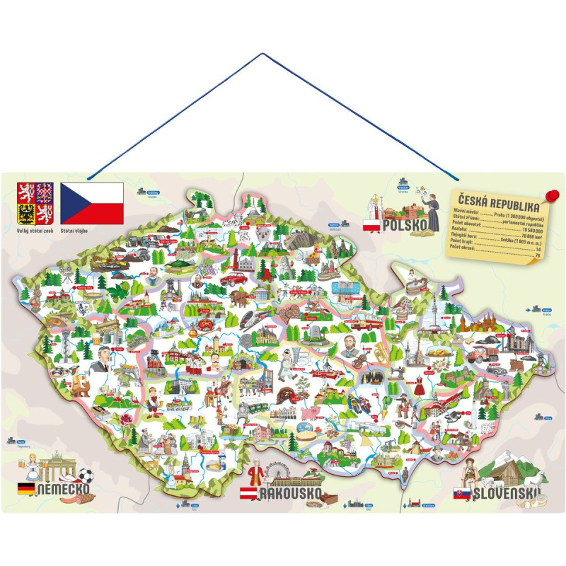 WOODY Magnetická mapa ČR s obrázky a společenská hra, 3 v 1