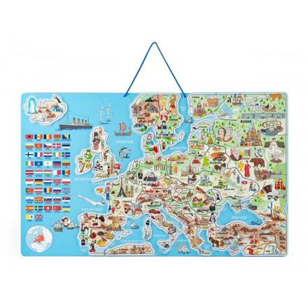 WOODY Magnetická mapa Evropy s obrázky a společenská hra, 3v1 v českém jazyce