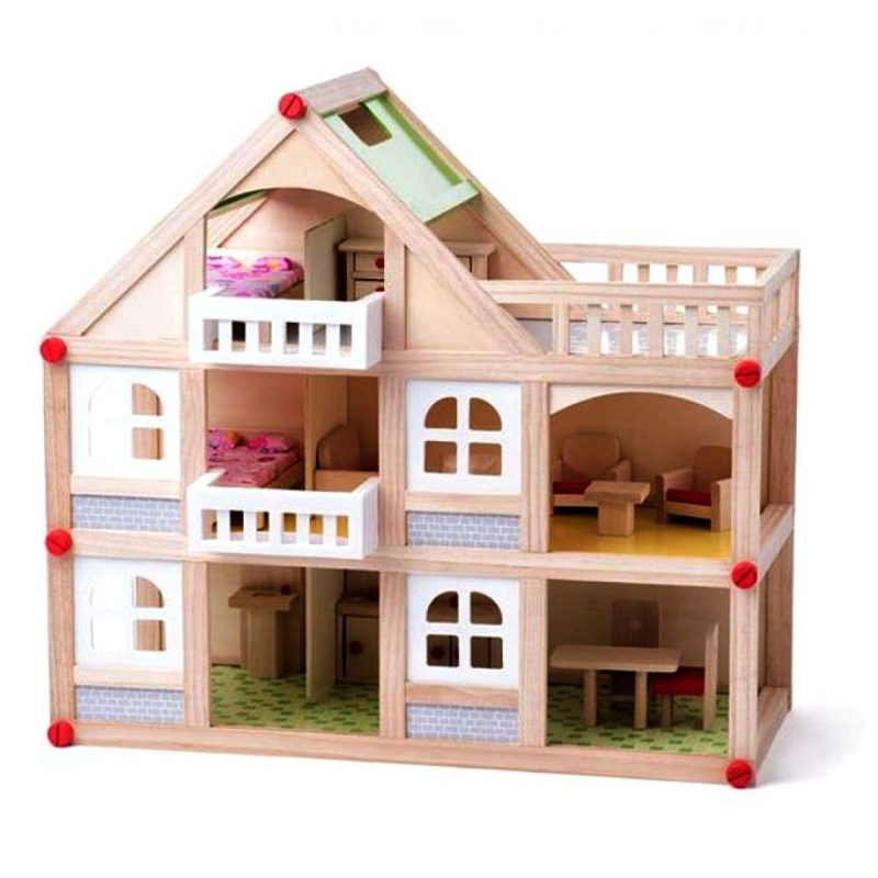 Dvoupodlažní domeček pro panenky s terasou