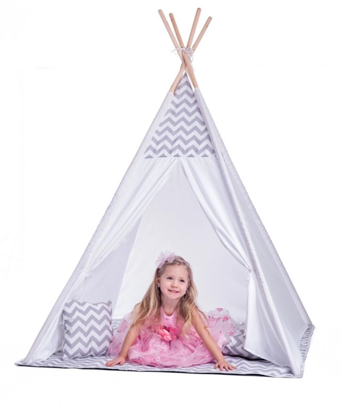 Baby Nellys teepee bílo / šedy s výbavou