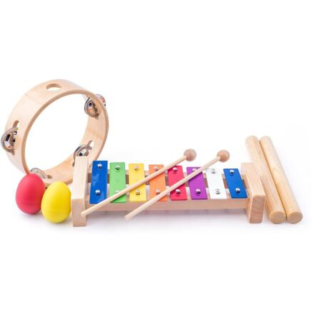 Woody Muzikální set Xylofon tamburína dřívka 2x maracas vajíčka