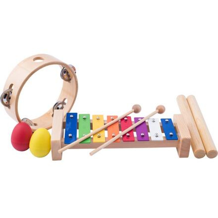 Woody Muzikální set Xylofon tamburína dřívka 2x maracas vajíčka