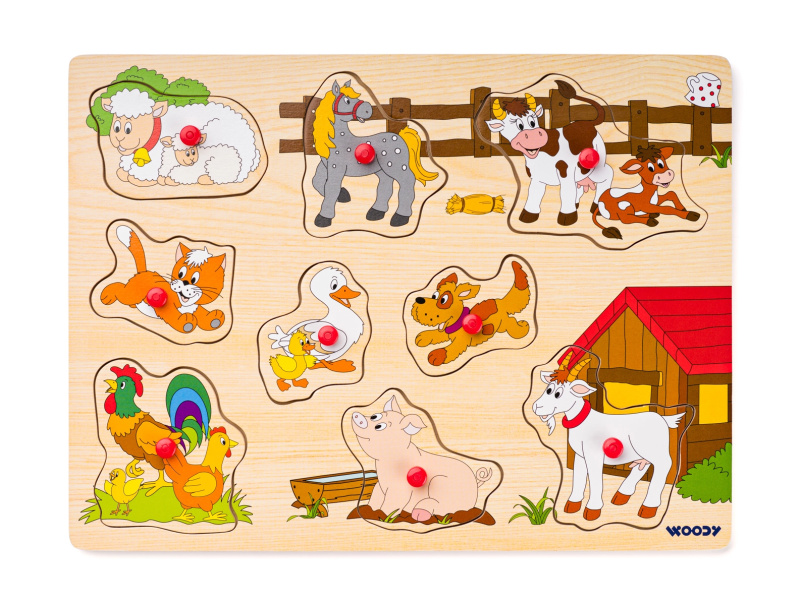 Puzzle vkládací - Zvířata u statku, 9ks (Woody)