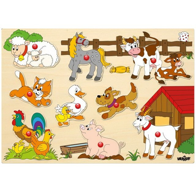 Puzzle vkládací - Zvířata u statku, 9ks (Woody)