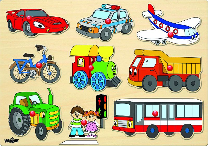 Puzzle vkládací - Dopravní prostředky, 9ks (Woody)
