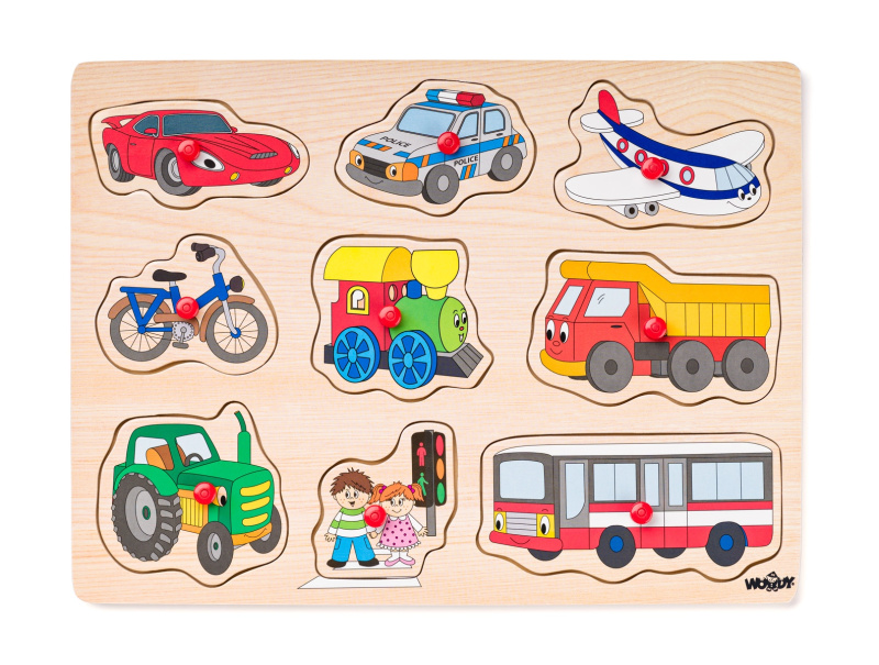 Puzzle vkládací - Dopravní prostředky, 9ks (Woody)