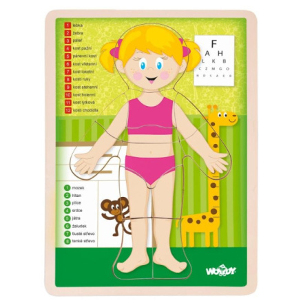 WOODY Oboustranné puzzle Lidské tělo - Dívka