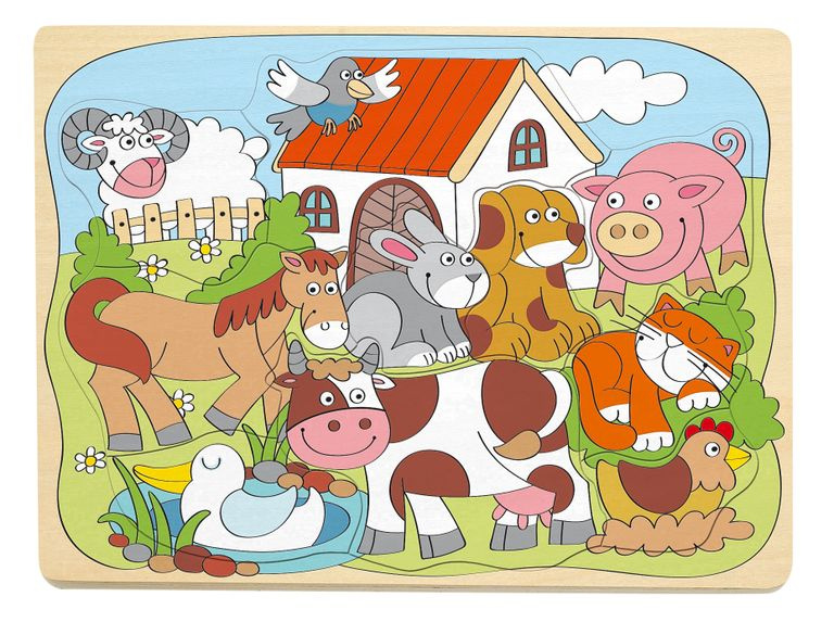 Woody Puzzle na desce Veselá domácí zvířátka