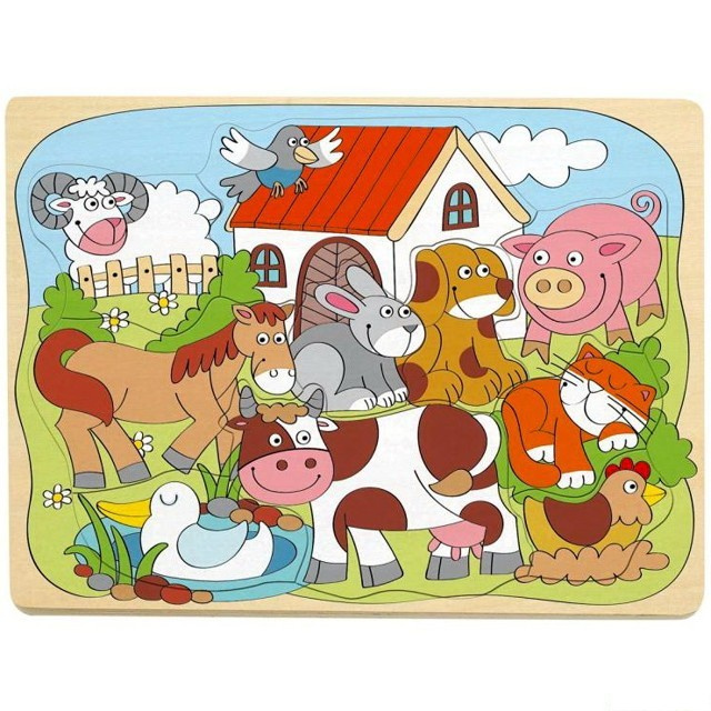 Woody Puzzle na desce Veselá domácí zvířátka