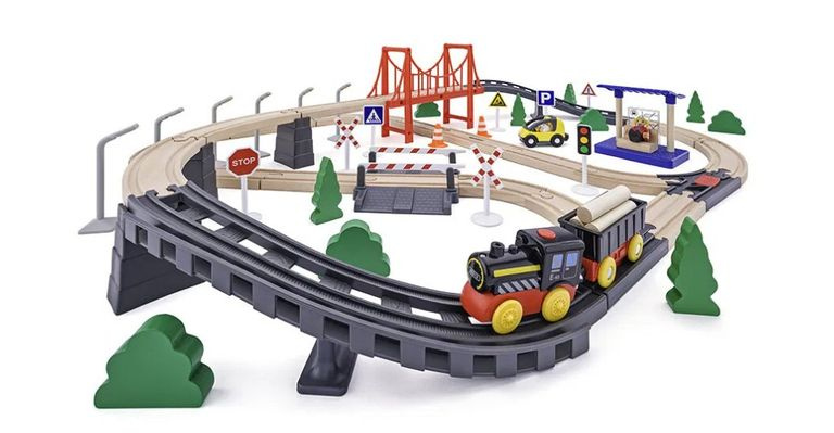 Woody Vláčkodráha s elektrickou mašinkou - 80 prvků