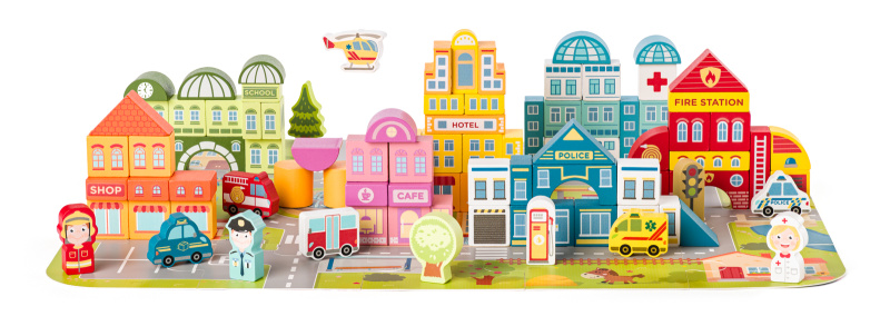 Kostky - Barevné v kyblíku, Stavebnice město, 115ks (Woody)