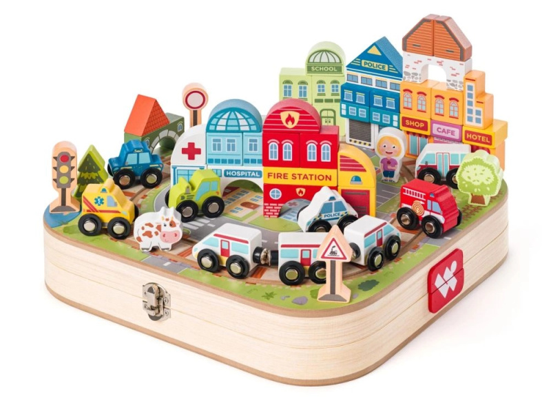 Vláčkodráha Woody - Kufřík s městem, 55 dílů