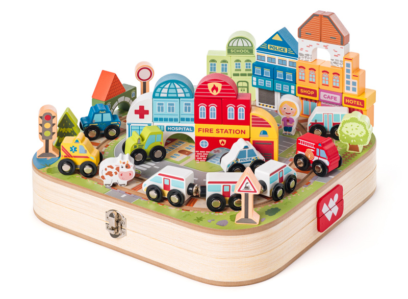 Vláčkodráha Woody - Kufřík s městem, 55 dílů