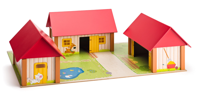 Farma dřevěná - Statek se třemi budovami a podložkou (Woody)