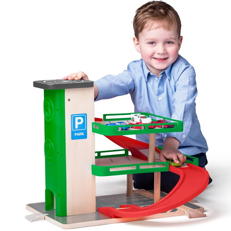 Woody Garáž s výtahem a SIKU autíčky dřevo/plast