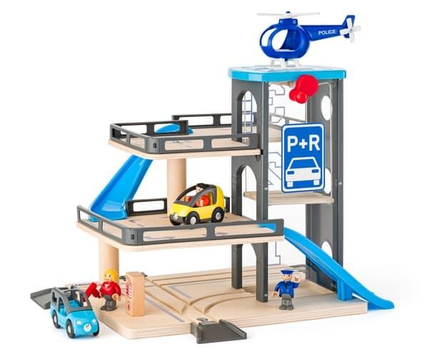 Garáž dřevěná - S výtahem, autíčky a heliportem (Woody)
