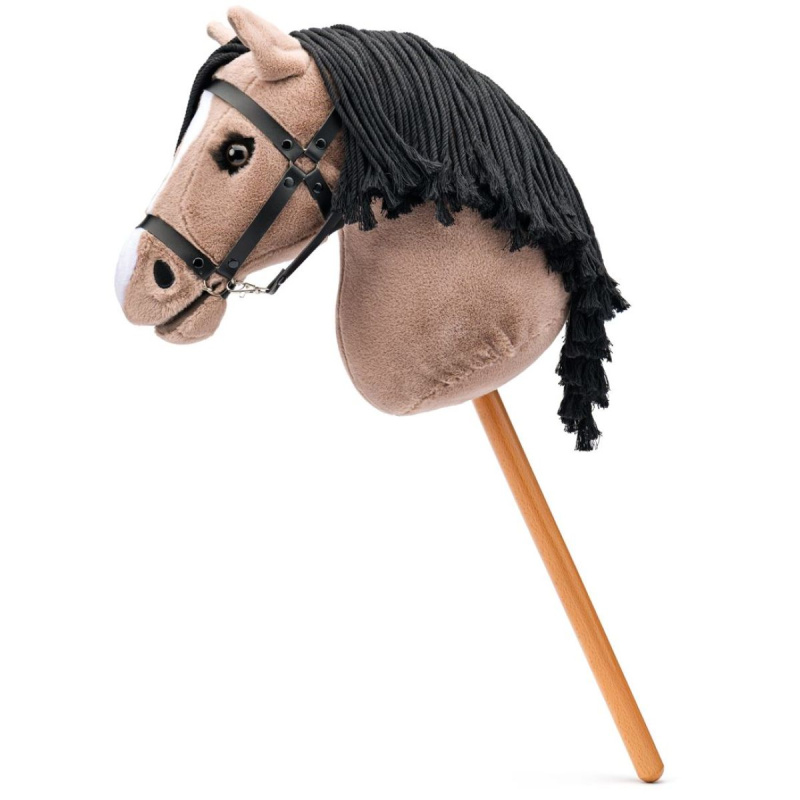 Koňská hlava na tyči - Hobby horse Lady Anne hnědobéžová provázková hříva (Faunica)