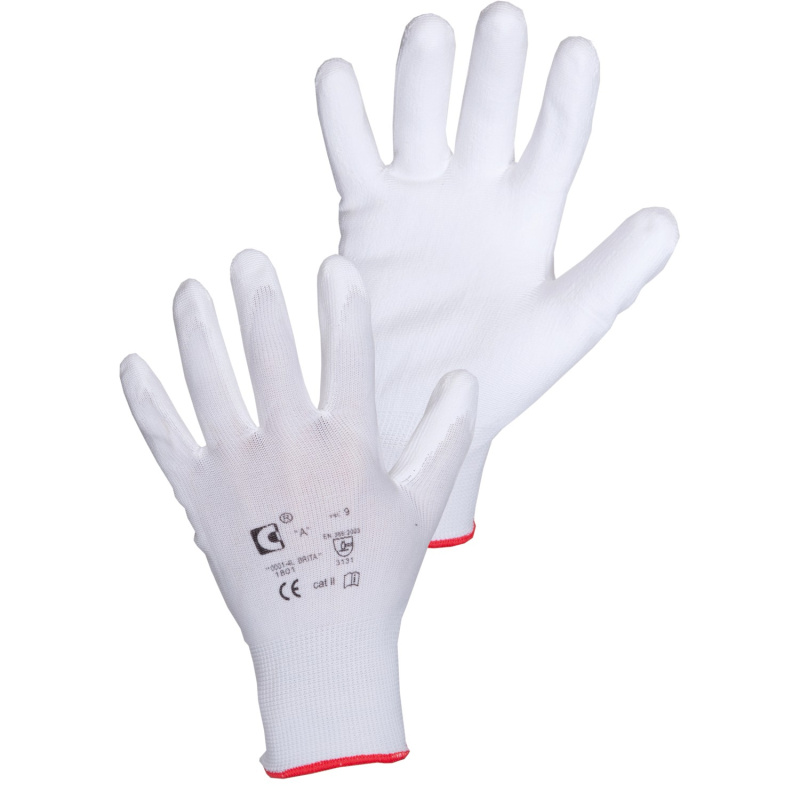 CXS Pracovní rukavice BRITA, s blistrem, máčené v polyuretanu, bílé, vel. 9