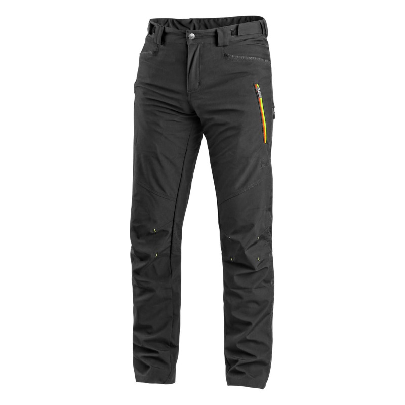 Kalhoty  AKRON, softshell, černé s HV žluto/oranžovými doplňky vel.48