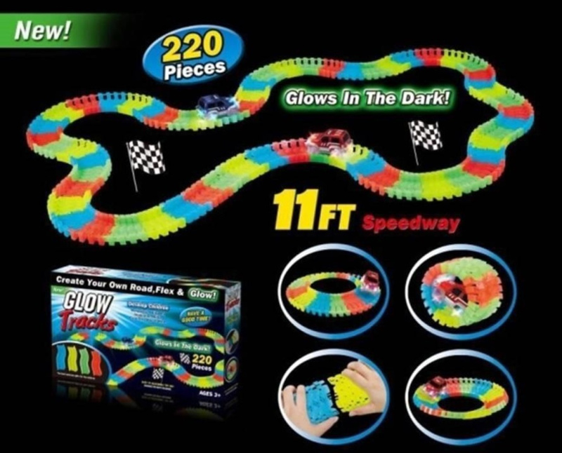 Mustar Dráha svítící ve tmě s autíčkem s LED světlem 220 ks