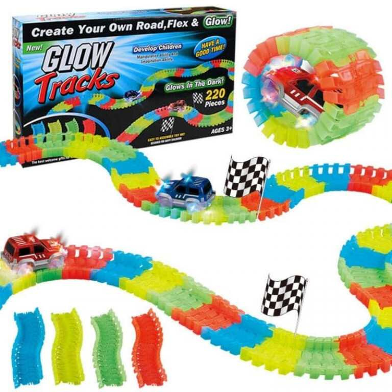 Mustar Dráha svítící ve tmě s autíčkem s LED světlem 220 ks